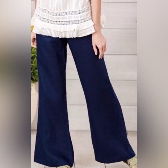 Matilda Jane Pants - Women's MATILDA JANE Sz S Great Beyond Navy Blue Linen Wide Leg Pants Small